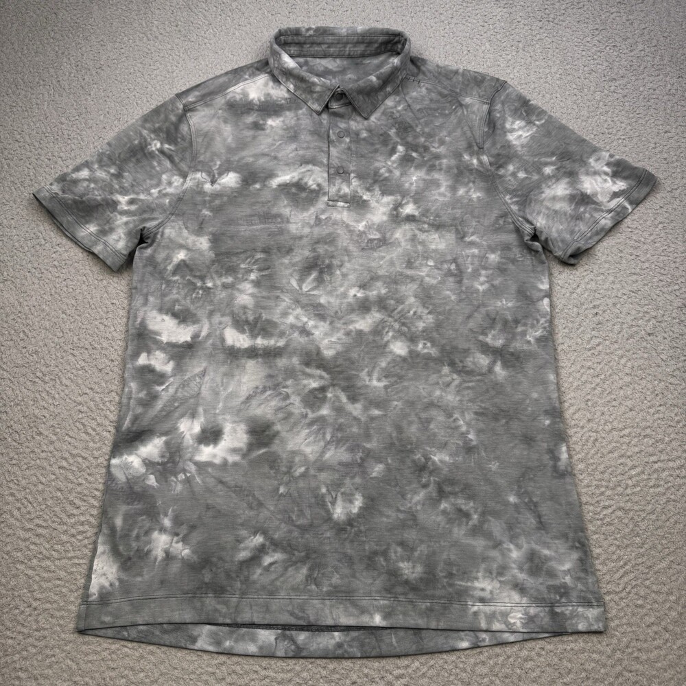 LULULEMON Shirt Mens Medium Gray Evolution Polo Athleisure Diamond Dye